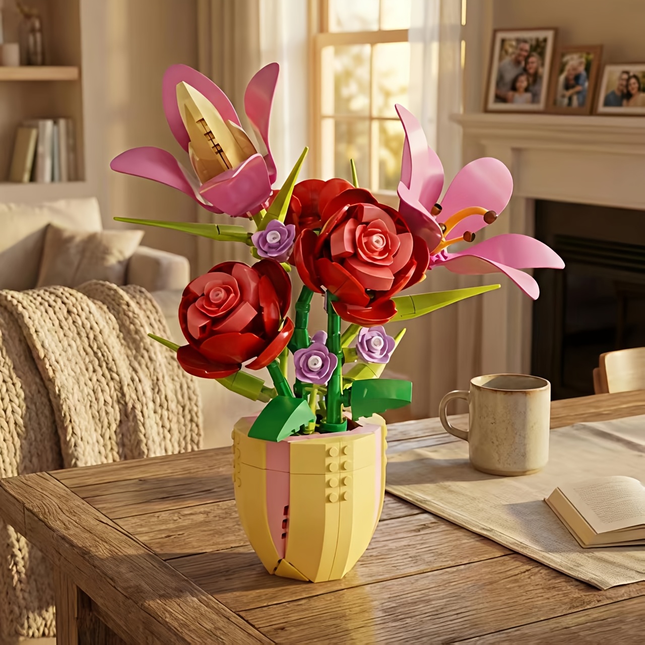 Fiery Lily Rose Building Block Set, Plant Ornament